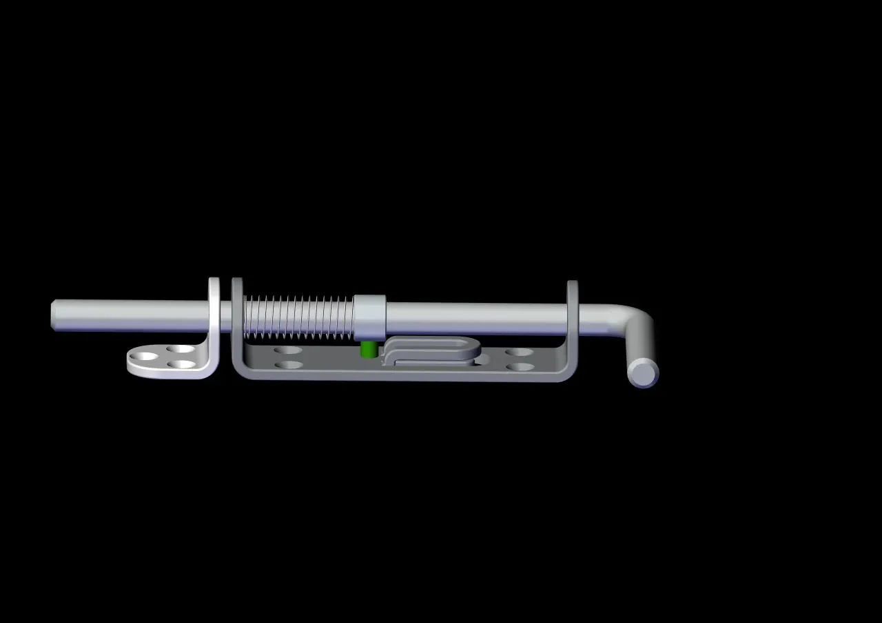Step 03 — Inward push compresses spring, pin advances along channel